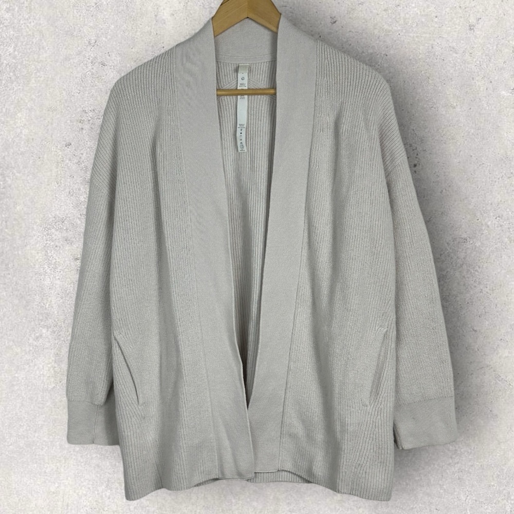 Lululemon Merino Wool Ribbed Long Wrap Sweater Bone Neutral Size 2 Oversized Fit - Picture 12 of 14